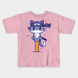 Cute Cat Ninja Cartoon Kids T-Shirt